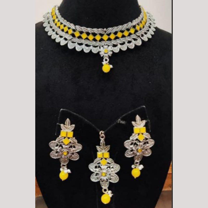 Indian Imitation Jewellery Silver Plated Crystal Stone And Pearls Necklace Set