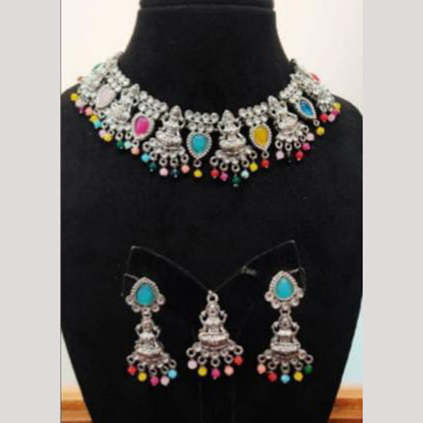 Indian Imitation Jewellery Oxidised Plated Crystal Stone And Pearls Temple Necklace Set