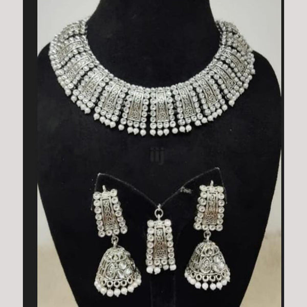 Indian Imitation Jewellery Oxidised Plated Pota Stone And Pearls Necklace Set