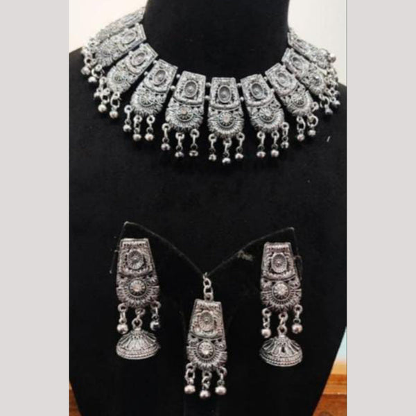 Indian Imitation Jewellery Oxidised Plated Pota Stone And Pearls Necklace Set