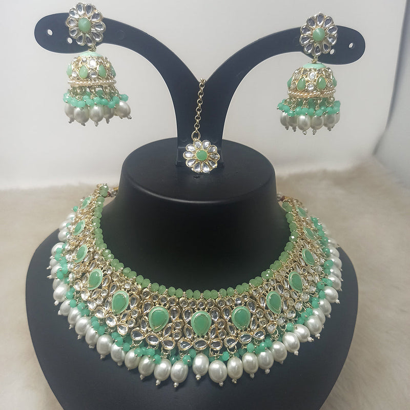 Indian Imitation Jewellery Gold Plated Crystal Stone And Pearls Choker Necklace Set