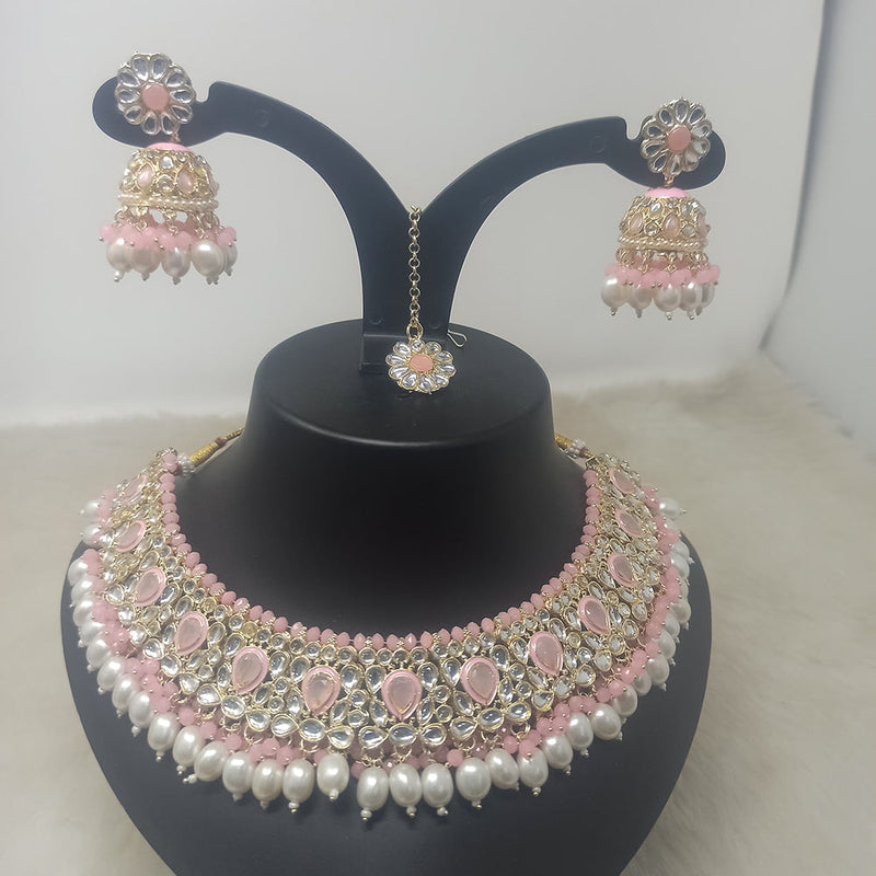 Indian Imitation Jewellery Gold Plated Crystal Stone And Pearls Choker Necklace Set