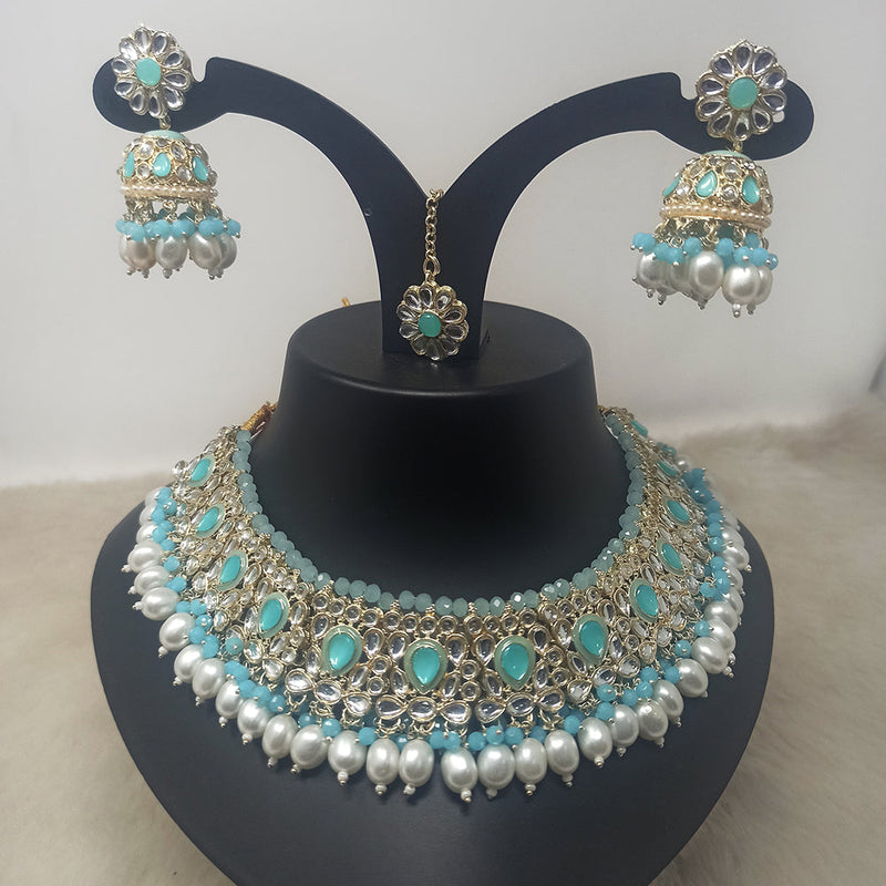 Indian Imitation Jewellery Gold Plated Crystal Stone And Pearls Choker Necklace Set