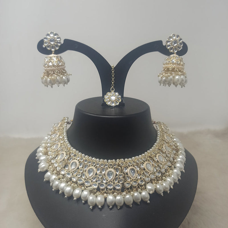 Indian Imitation Jewellery Gold Plated Crystal Stone And Pearls Choker Necklace Set