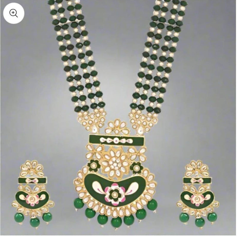 Indian Imitation Jewellery Gold Plated Crystal Stone And Meenakari Necklace Set