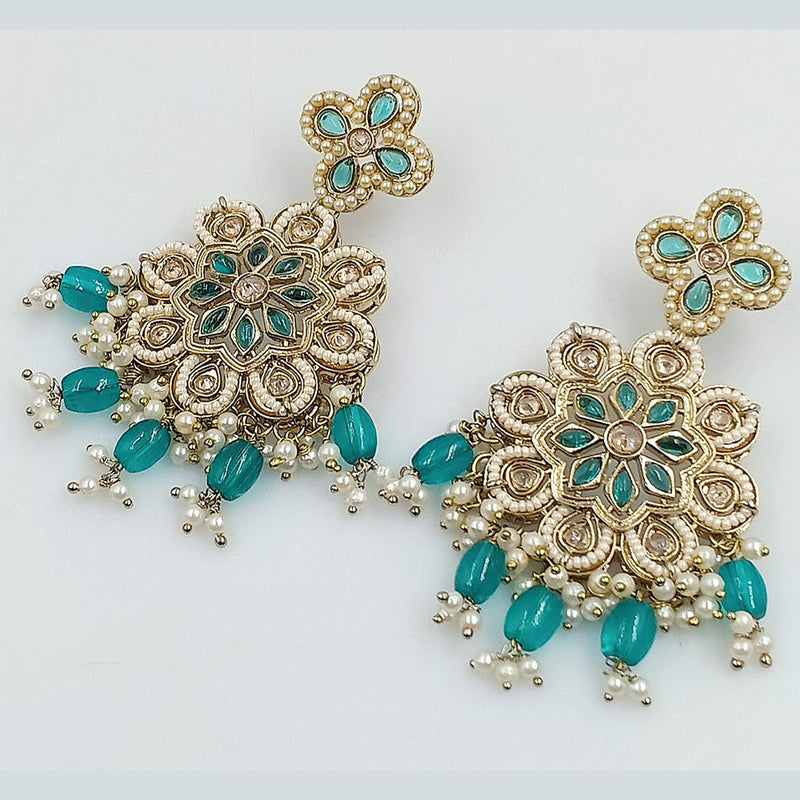 Rajwadi Collection Gold Plated Crystal Stone Pearl And Beads Dangler Earrings