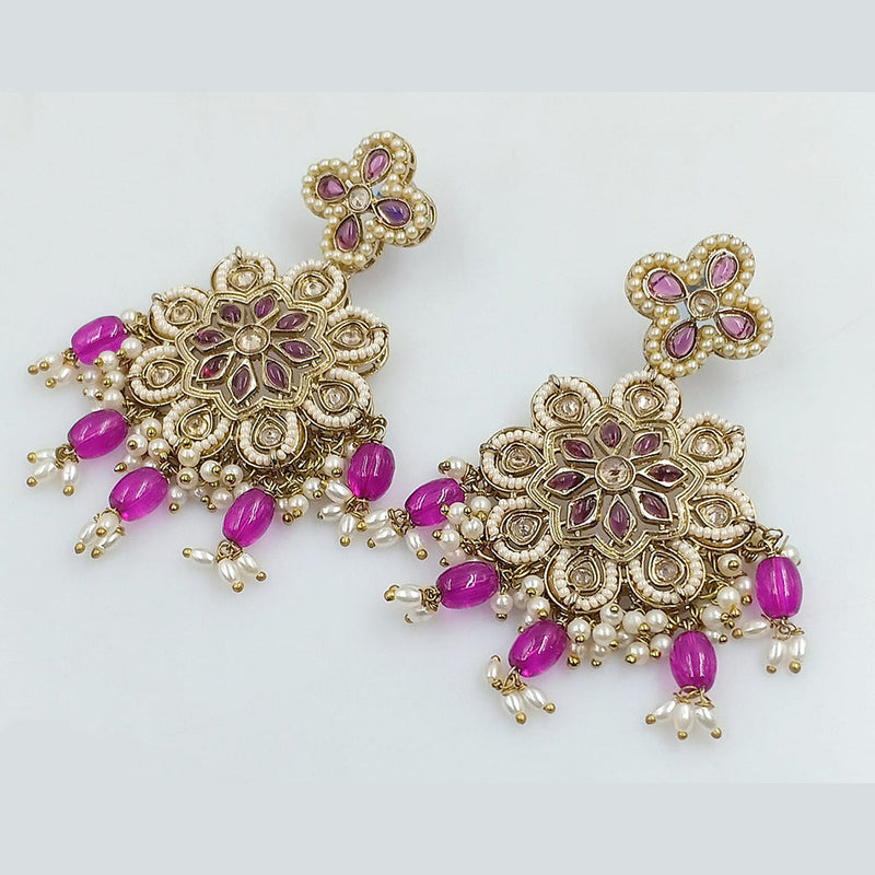 Rajwadi Collection Gold Plated Crystal Stone Pearl And Beads Dangler Earrings