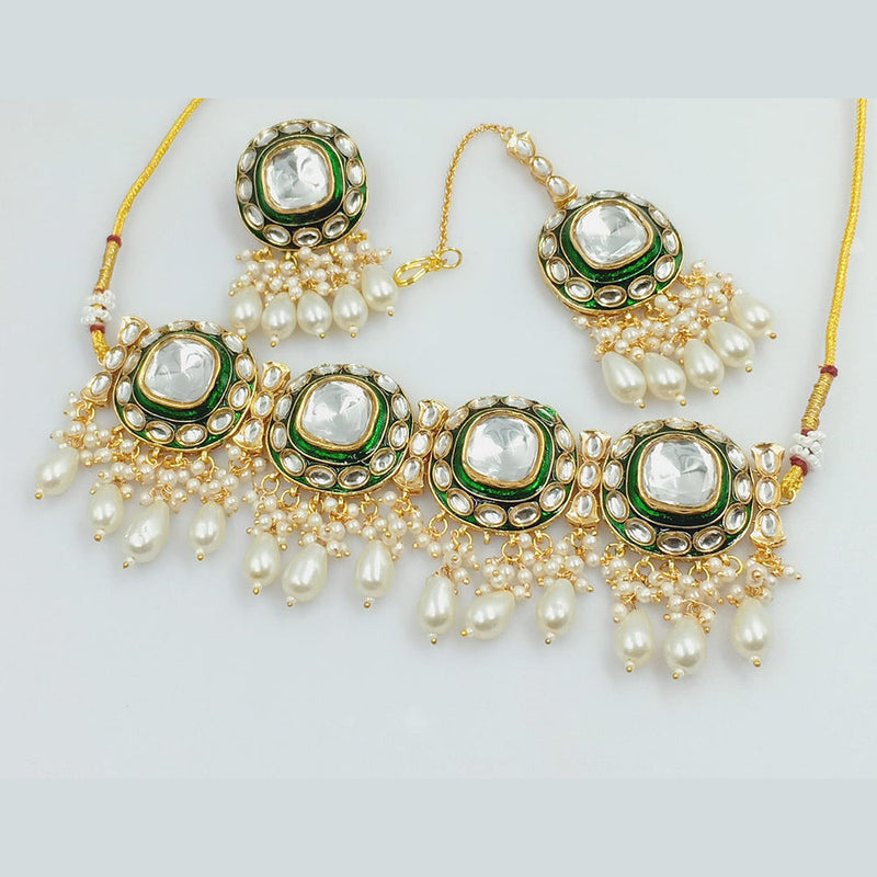 Rajwadi Collection Gold Plated Kundan Stone Pearl And Beads Necklace Set