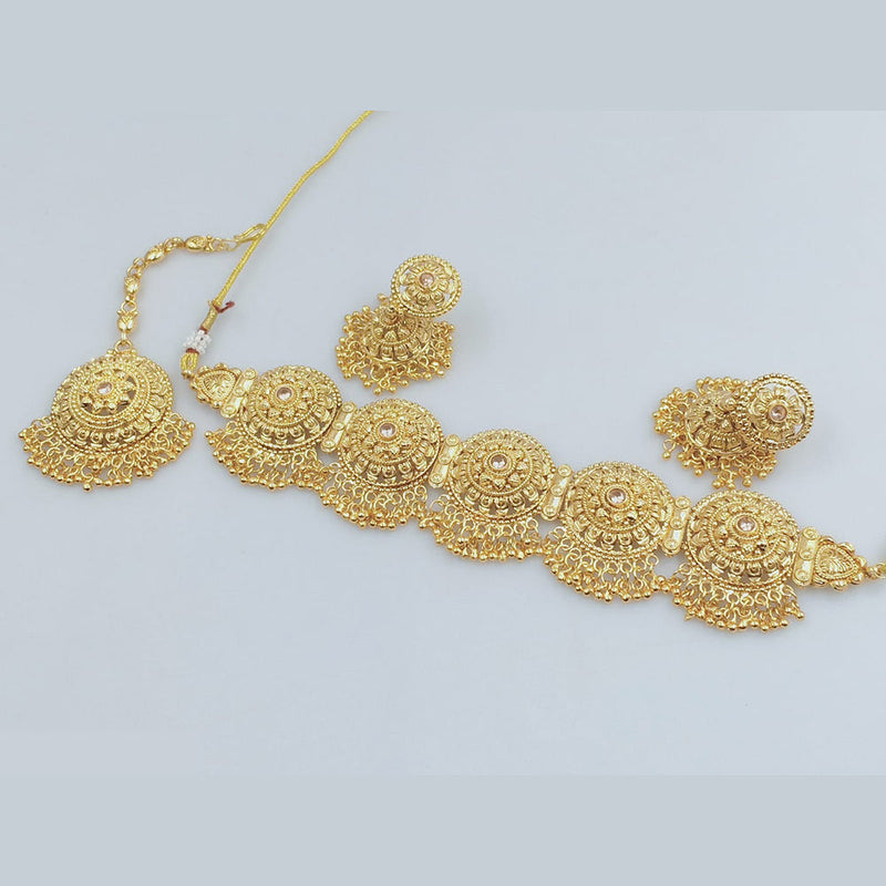 Rajwadi Collection Gold Plated Pota Stone Choker Necklace Set