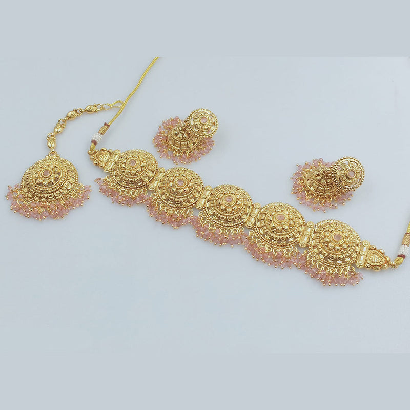 Rajwadi Collection Gold Plated Pota Stone Choker Necklace Set