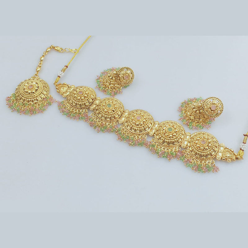 Rajwadi Collection Gold Plated Pota Stone Choker Necklace Set