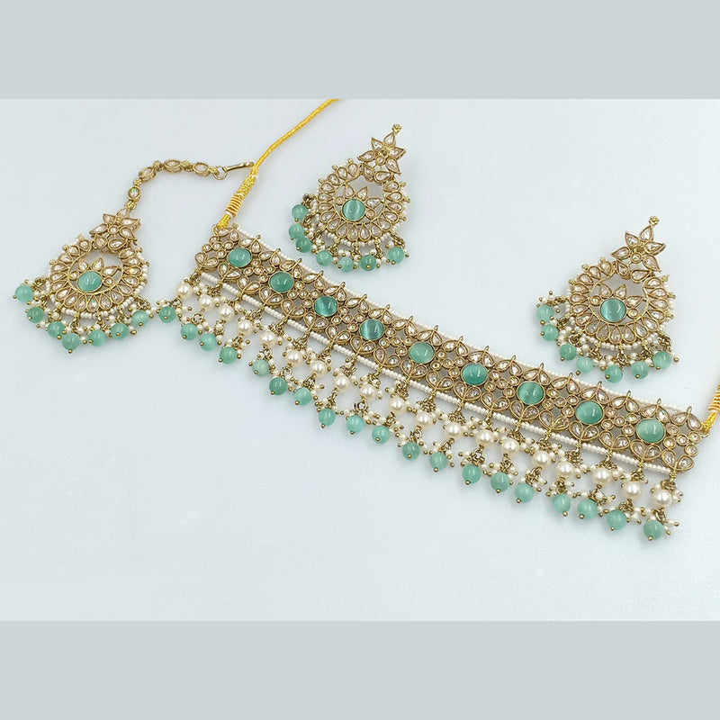 Rajwadi Collection Gold Plated Crystal Stone Pearl And Beads Choker Necklace Set