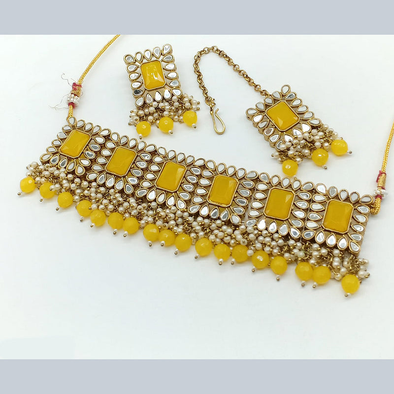 Rajwadi Collection Gold Plated Crystal Stone Pearl And Beads Choker Necklace Set