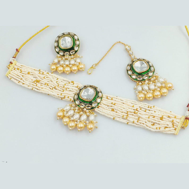 Rajwadi Collection Gold Plated Kundan Stone And Pearl  Choker Necklace Set