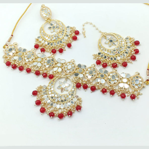 Rajwadi Collection Gold Plated Pearl Mirror And Beads  Choker Necklace Set