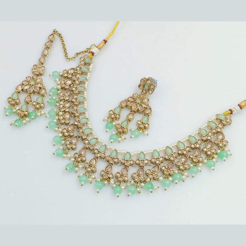 Rajwadi Collection Gold Plated Crystal Stone Pearl  And Beads  Necklace Set