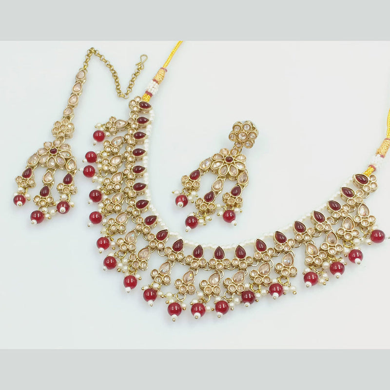 Rajwadi Collection Gold Plated Crystal Stone Pearl  And Beads  Necklace Set