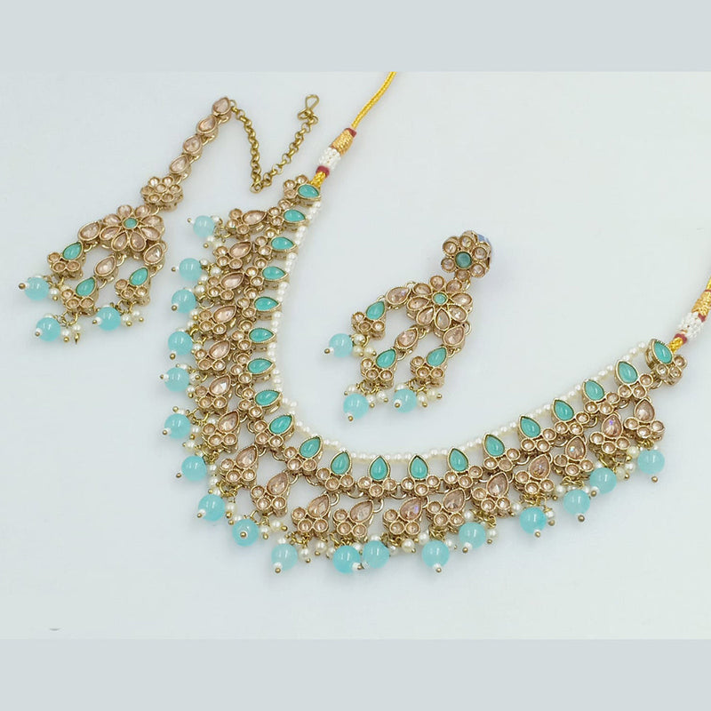 Rajwadi Collection Gold Plated Crystal Stone Pearl  And Beads  Necklace Set