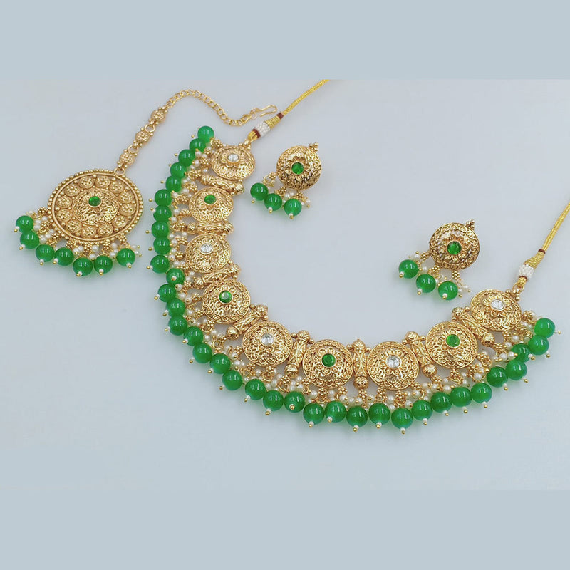 Rajwadi Collection Gold Plated Pearl And Beads Necklace Set