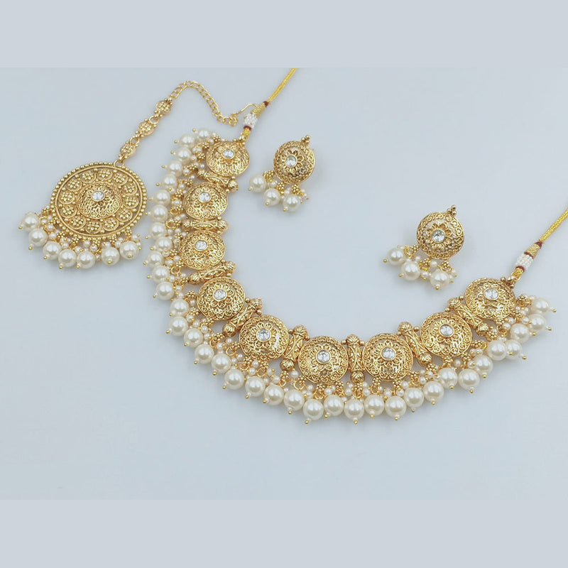 Rajwadi Collection Gold Plated Pearl And Beads Necklace Set