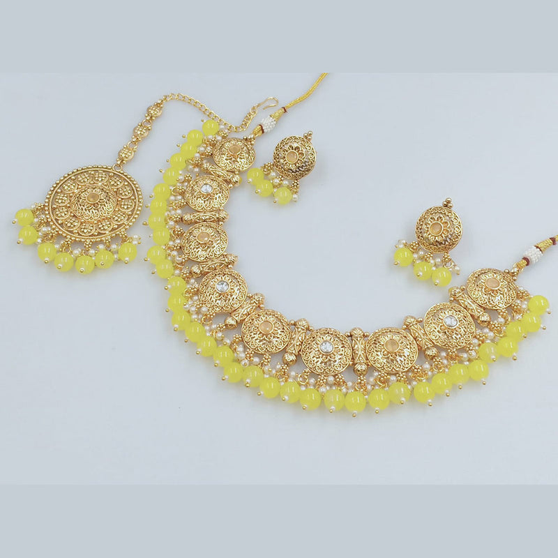 Rajwadi Collection Gold Plated Pearl And Beads Necklace Set