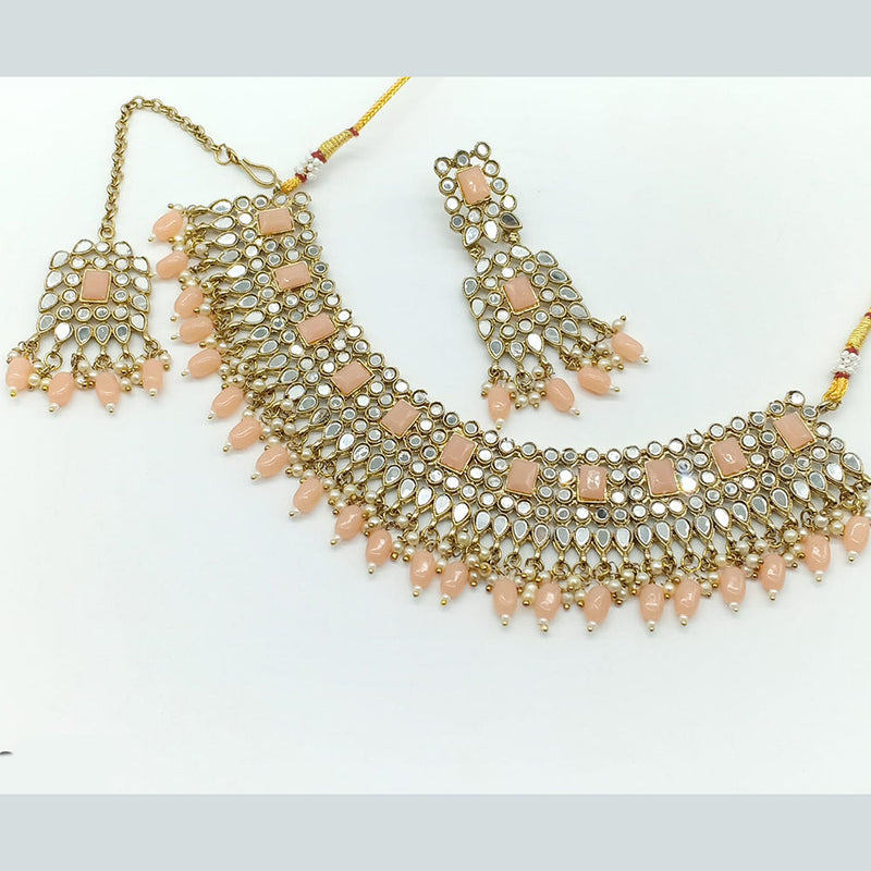 Rajwadi Collection Gold Plated Pearl Mirror And Beads Necklace Set