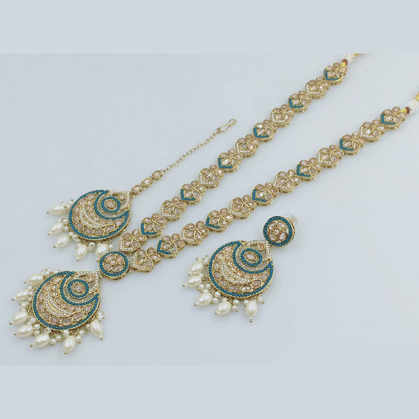 Rajwadi Collection Gold Plated Crystal Stone And Pearl  Long Necklace Set