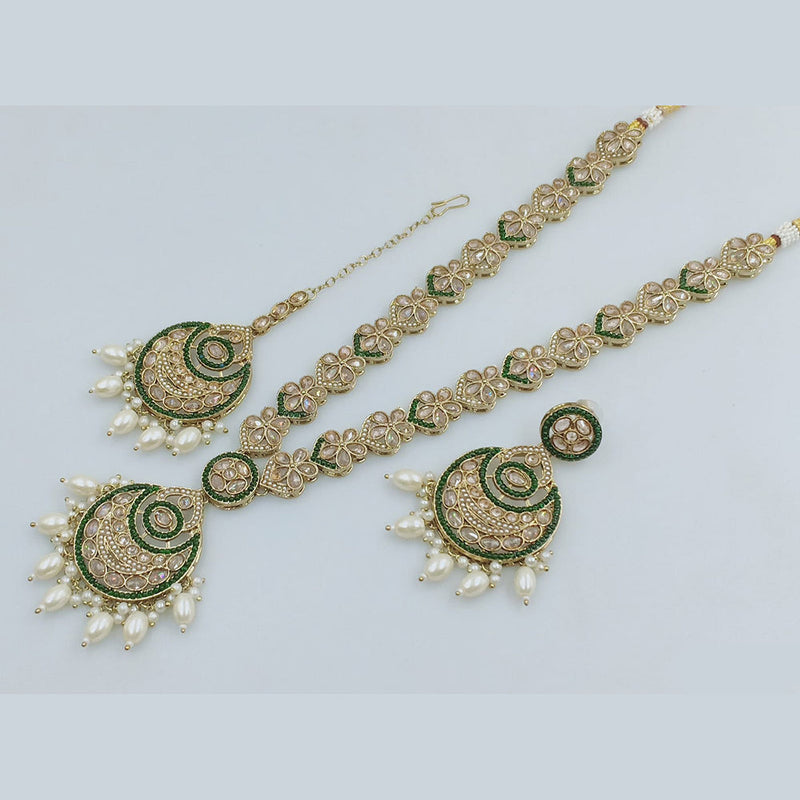 Rajwadi Collection Gold Plated Crystal Stone And Pearl  Long Necklace Set