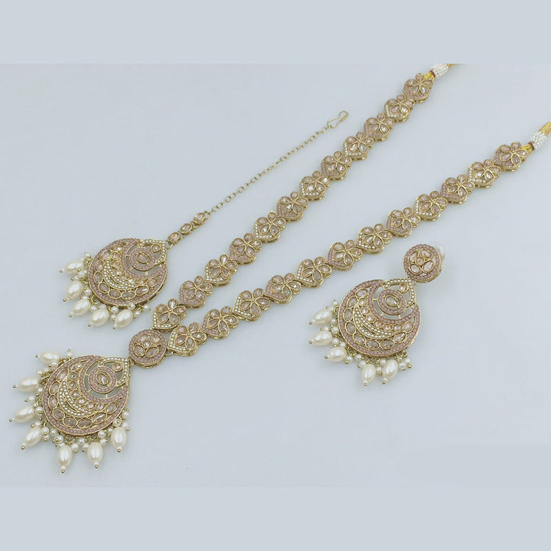 Rajwadi Collection Gold Plated Crystal Stone And Pearl  Long Necklace Set