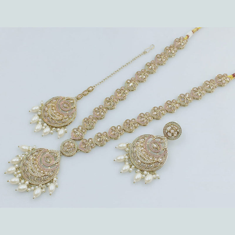 Rajwadi Collection Gold Plated Crystal Stone And Pearl  Long Necklace Set