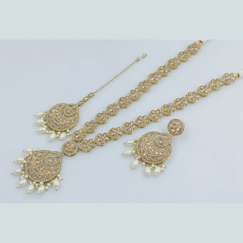 Rajwadi Collection Gold Plated Crystal Stone And Pearl  Long Necklace Set