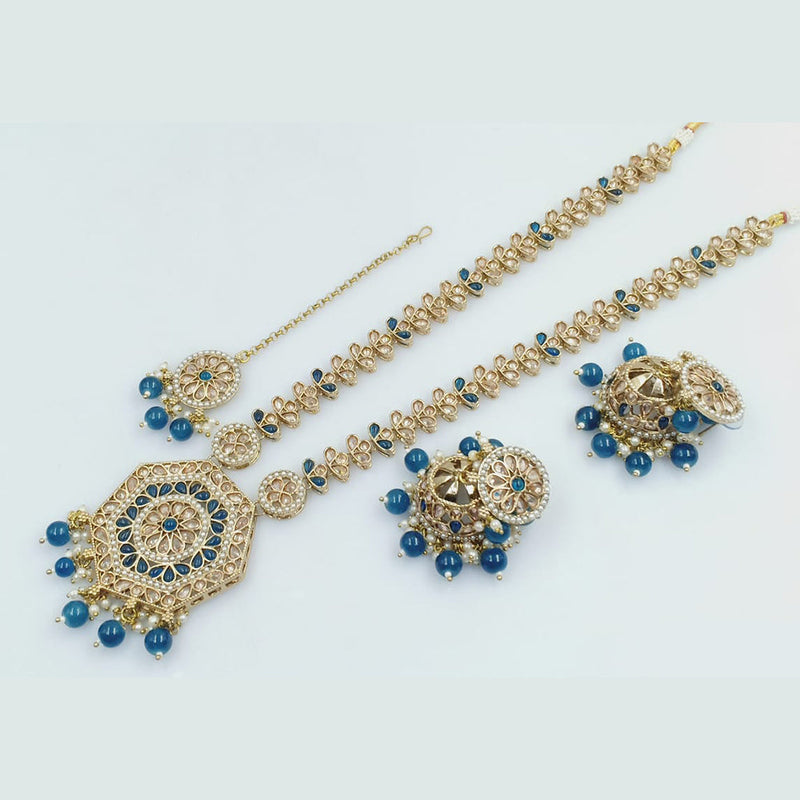 Rajwadi Collection Gold Plated Crystal Stone Pearl  And Beads Long Necklace Set