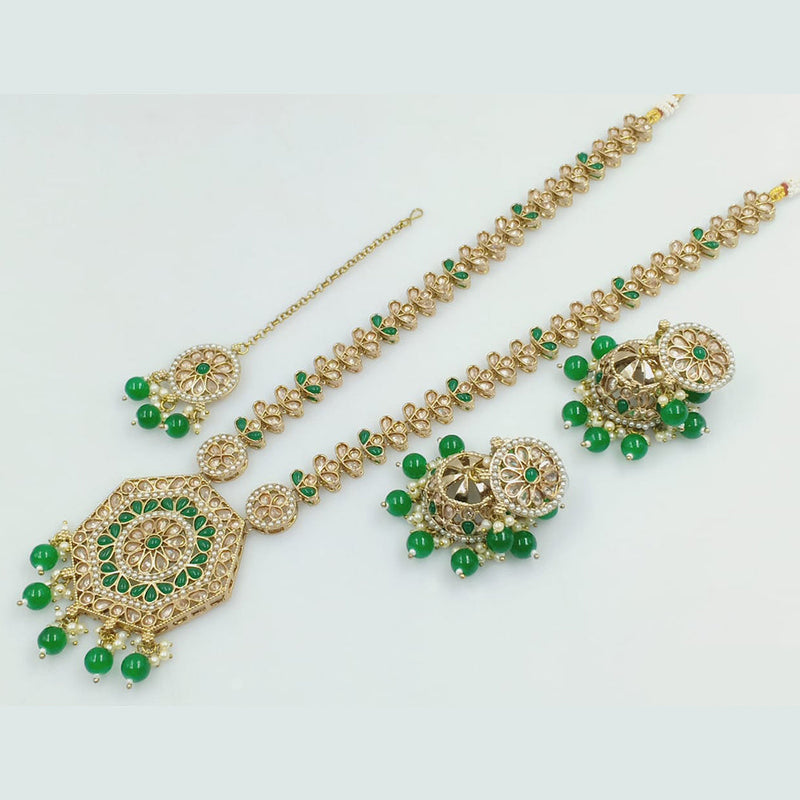 Rajwadi Collection Gold Plated Crystal Stone Pearl  And Beads Long Necklace Set