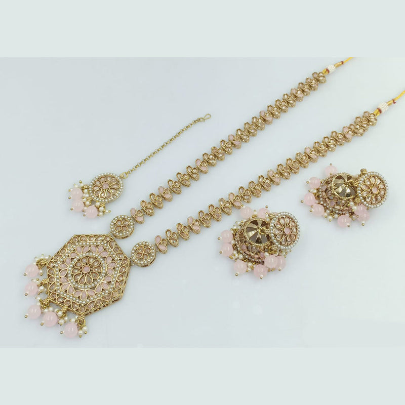 Rajwadi Collection Gold Plated Crystal Stone Pearl  And Beads Long Necklace Set