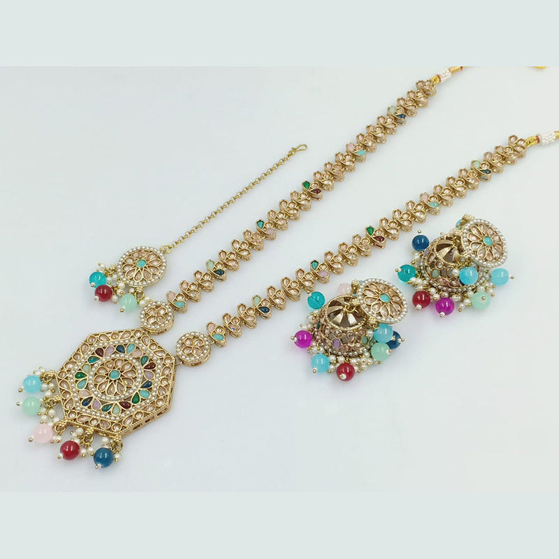 Rajwadi Collection Gold Plated Crystal Stone Pearl  And Beads Long Necklace Set