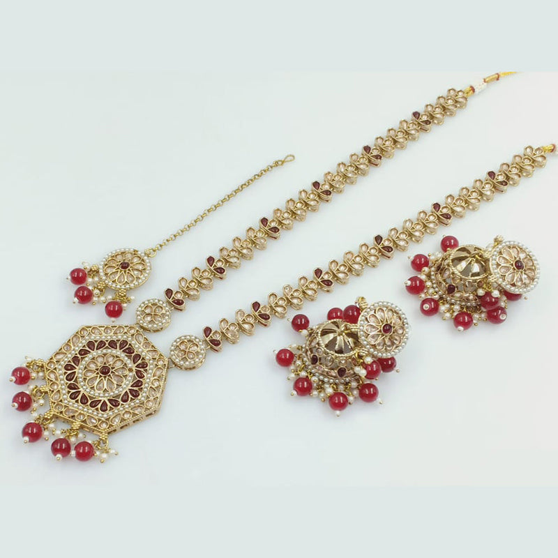 Rajwadi Collection Gold Plated Crystal Stone Pearl  And Beads Long Necklace Set