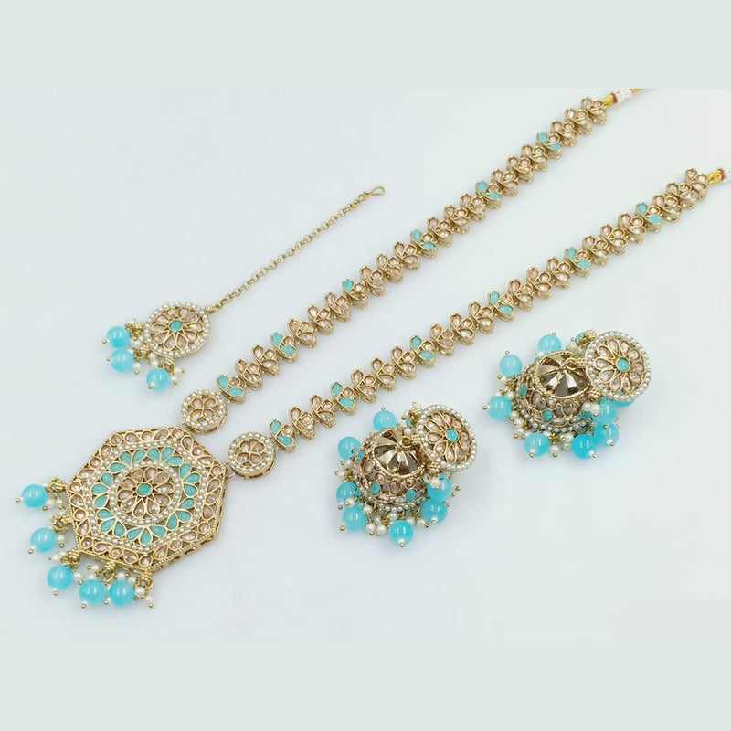 Rajwadi Collection Gold Plated Crystal Stone Pearl  And Beads Long Necklace Set