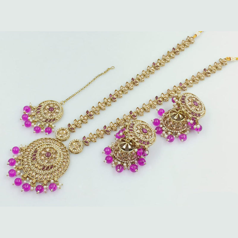 Rajwadi Collection Gold Plated Crystal Stone Pearl  And Beads Long Necklace Set