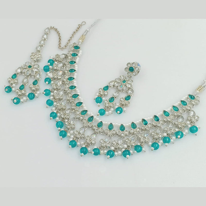 Rajwadi Collection Silver Plated Crystal Stone Pearl And Beads Necklace Set