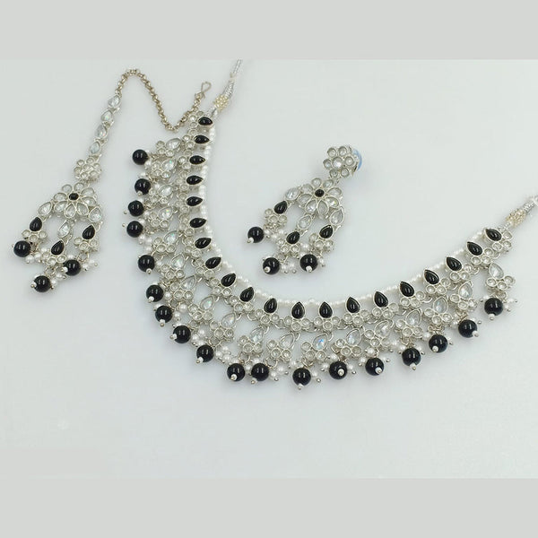 Rajwadi Collection Silver Plated Crystal Stone Pearl And Beads Necklace Set