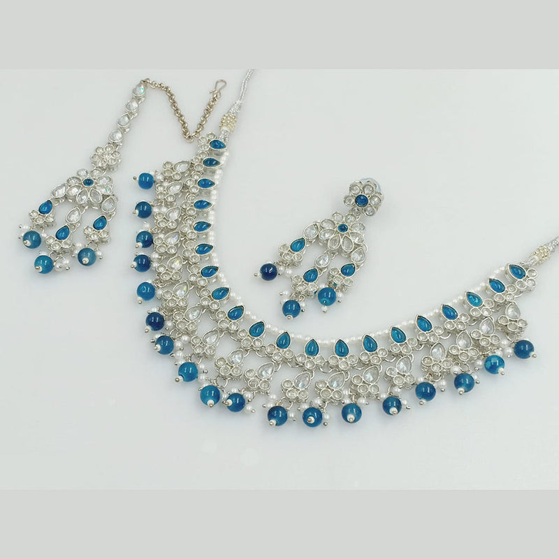 Rajwadi Collection Silver Plated Crystal Stone Pearl And Beads Necklace Set