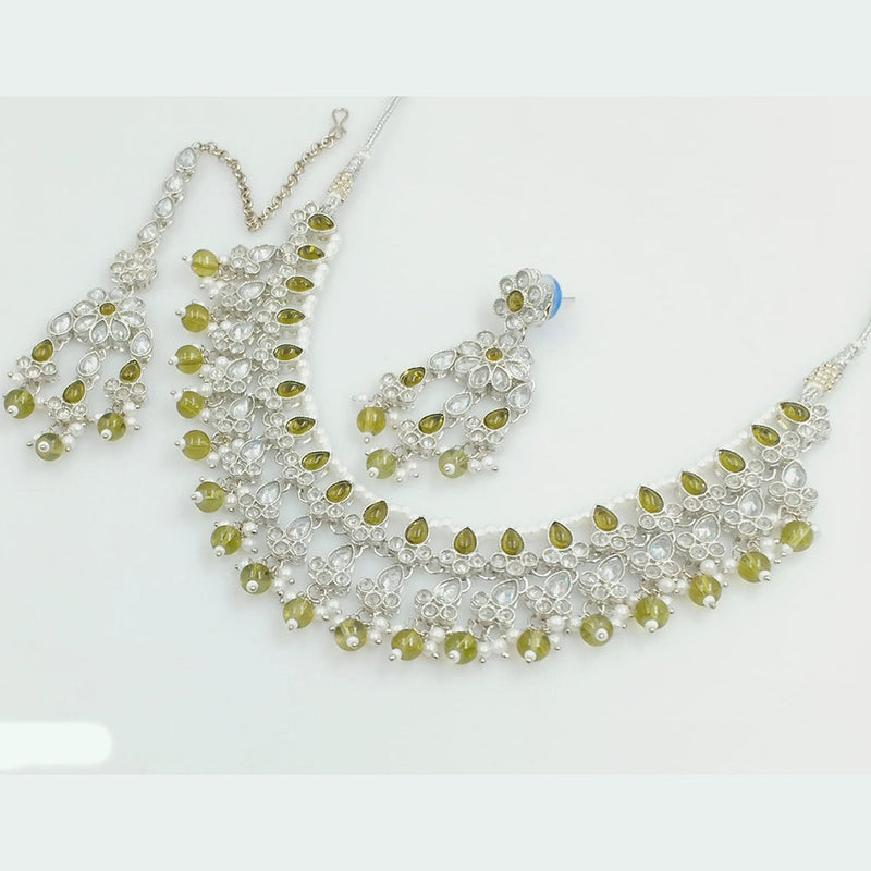 Rajwadi Collection Silver Plated Crystal Stone Pearl And Beads Necklace Set