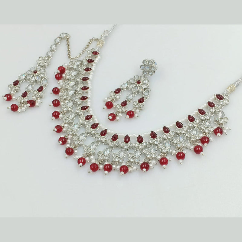 Rajwadi Collection Silver Plated Crystal Stone Pearl And Beads Necklace Set