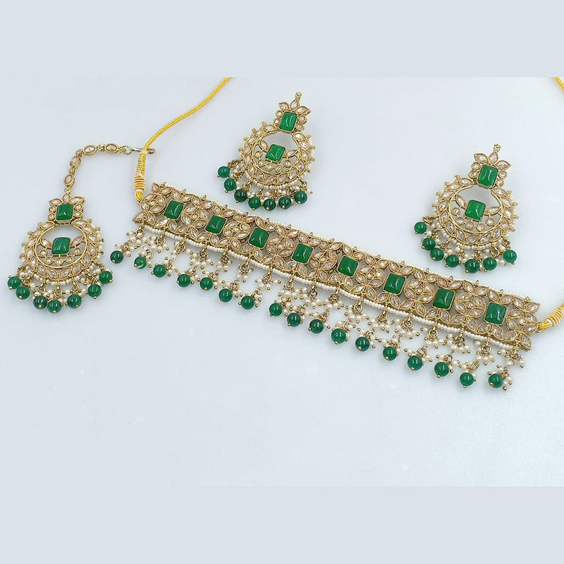 Rajwadi Collection Gold Plated Crystal Stone Pearl And Beads Choker Necklace Set