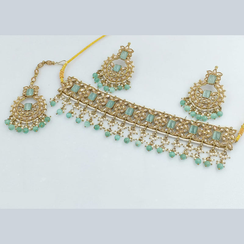 Rajwadi Collection Gold Plated Crystal Stone Pearl And Beads Choker Necklace Set