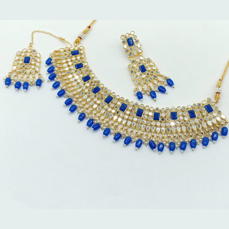 Rajwadi Collection Gold Plated Pearl Mirror And Beads Necklace Set