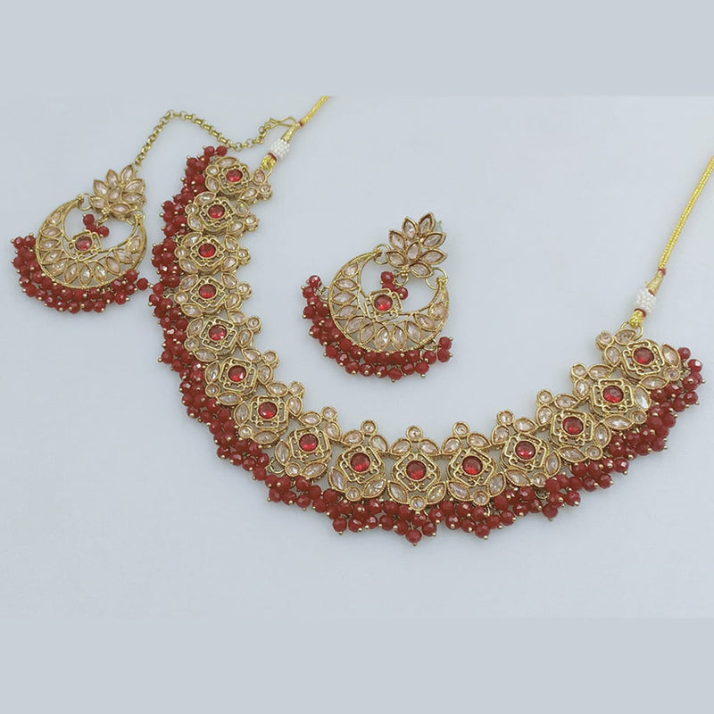 Rajwadi Collection Gold Plated Crystal Stone And Beads Necklace Set