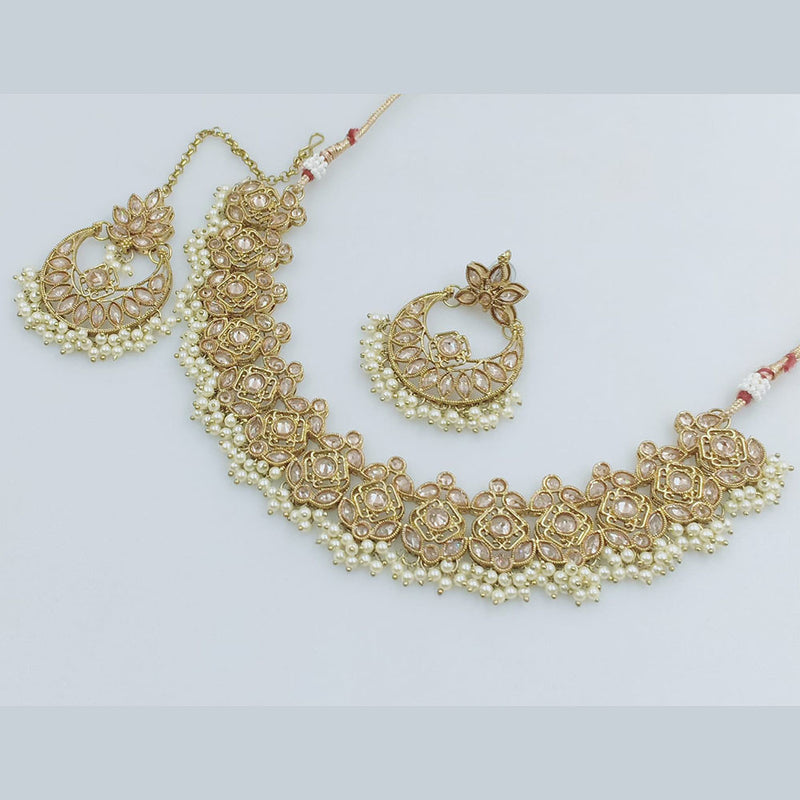 Rajwadi Collection Gold Plated Crystal Stone And Beads Necklace Set