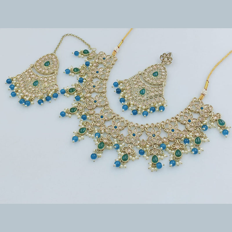 Rajwadi Collection Gold Plated Crystal Stone And Beads Necklace Set