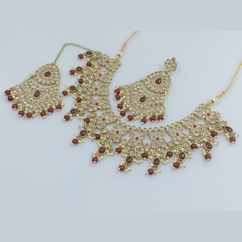 Rajwadi Collection Gold Plated Crystal Stone And Beads Necklace Set